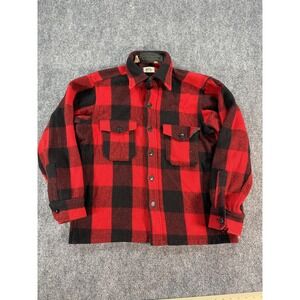 Vintage LL Bean Mens Wool Hunting Cruiser Button Jacket Red Buffalo Plaid 80s